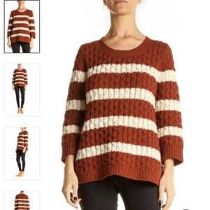 J. Crew 100% Merino Wool Striped Cable Knit Sweater Rust Orange White Women's XS